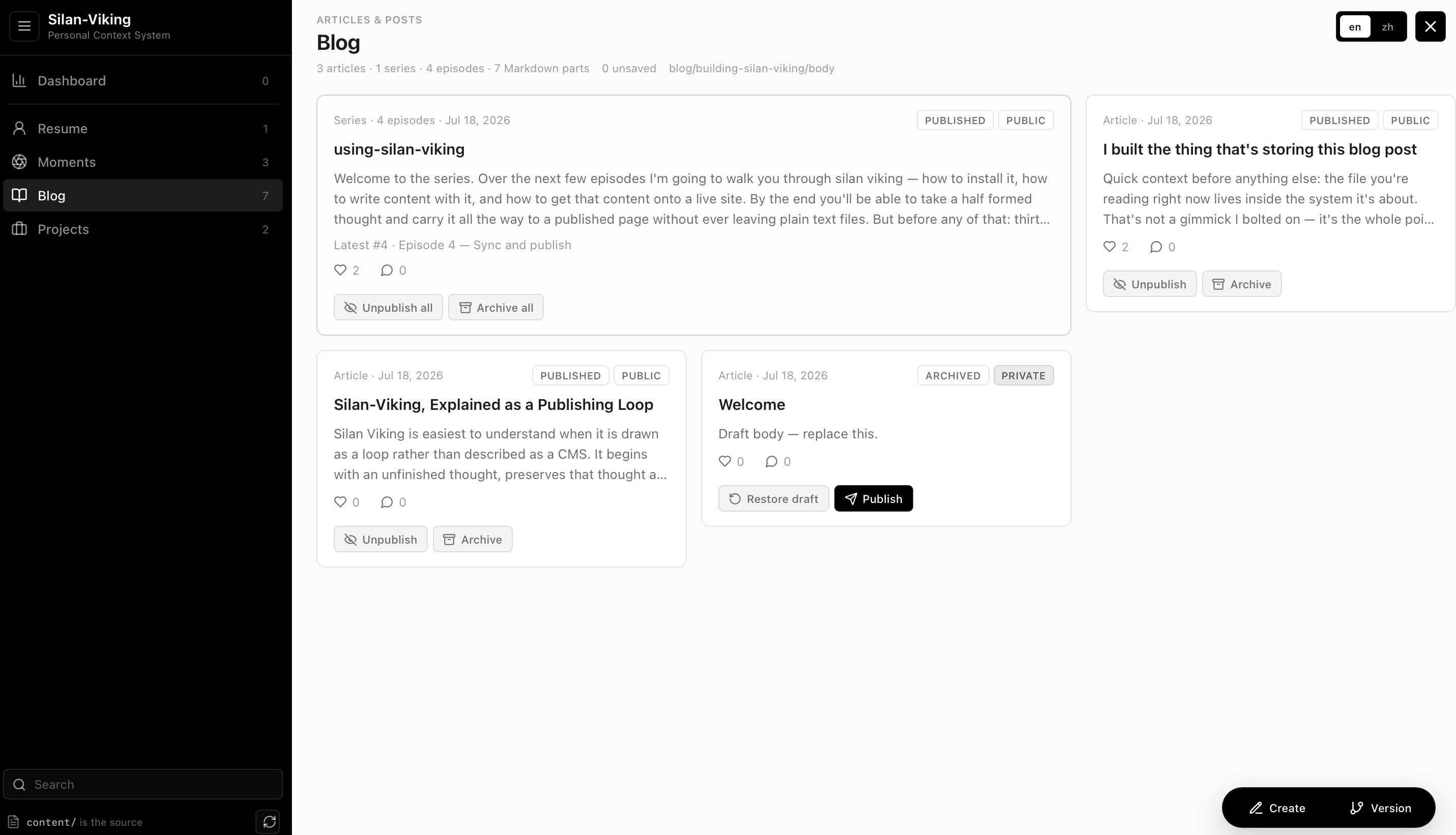 Managing articles and publication state in the current desktop workspace